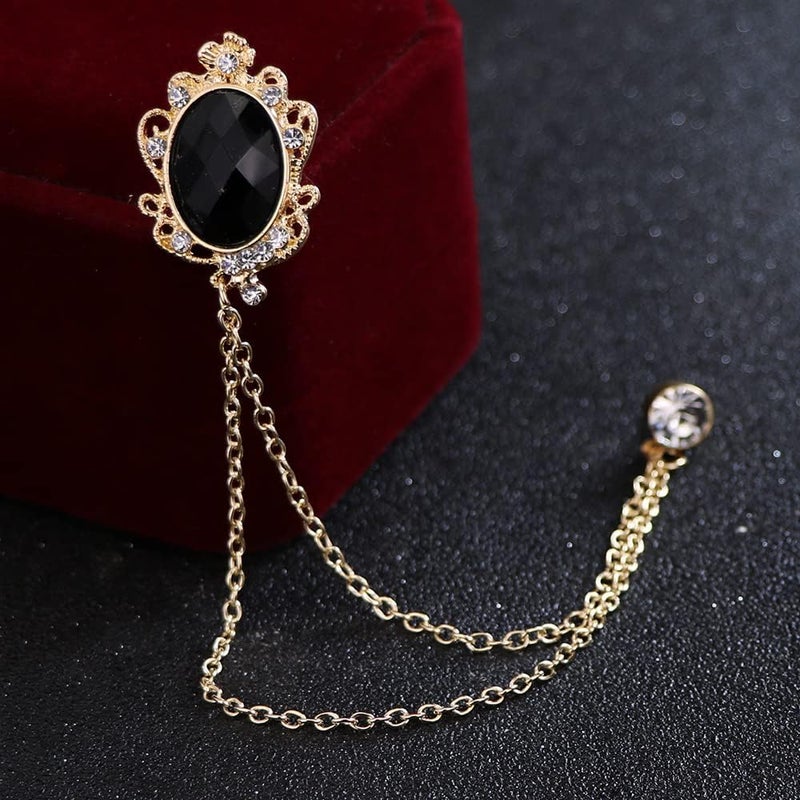 GUAFEIH Men's Gem Brooch Lapel Pin Badge Hanging Chains Collar Brooches Pin for Career Suit Tuxedo of Shirts Tie Hat Scarf for Boyfriend Father Birthday - Image 2